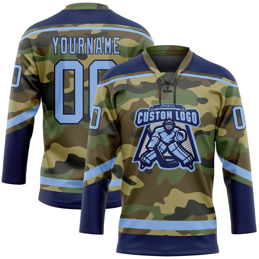 Custom Camo Light Blue-Navy Salute To Service Hockey Lace Neck Jersey - Sky-Custom