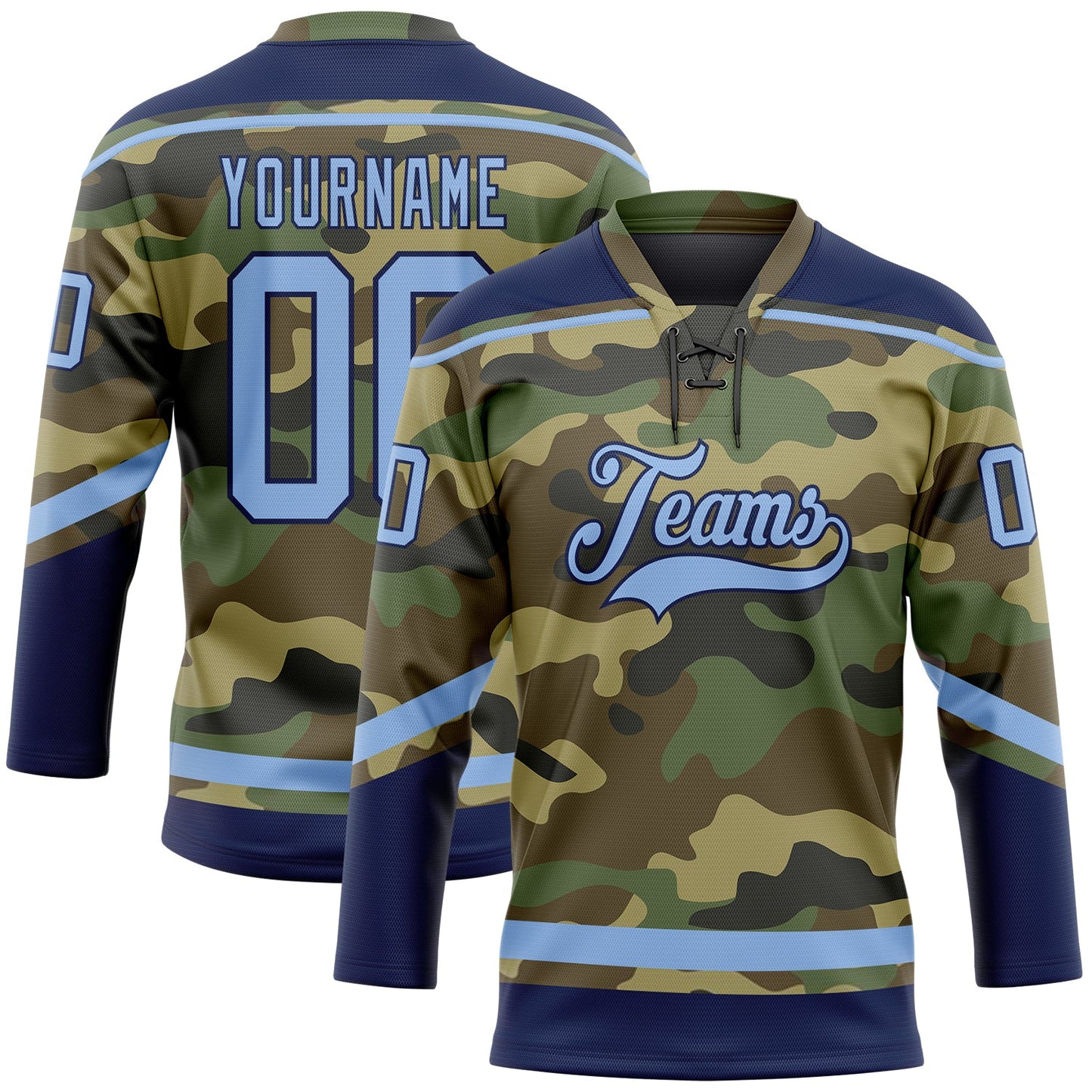 Custom Camo Light Blue-Navy Salute To Service Hockey Lace Neck Jersey - Sky-Custom