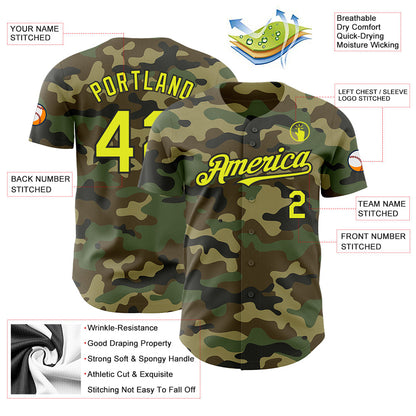 Custom Camo Neon Yellow-Black Authentic Salute To Service Baseball Jersey - Sky-Custom