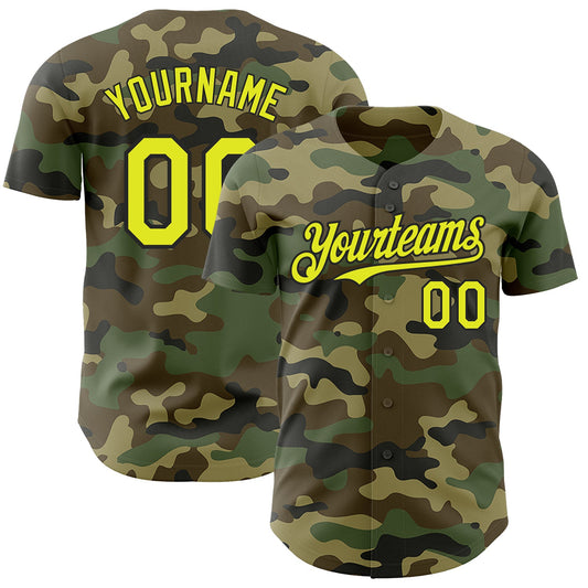 Custom Camo Neon Yellow-Black Authentic Salute To Service Baseball Jersey - Sky-Custom