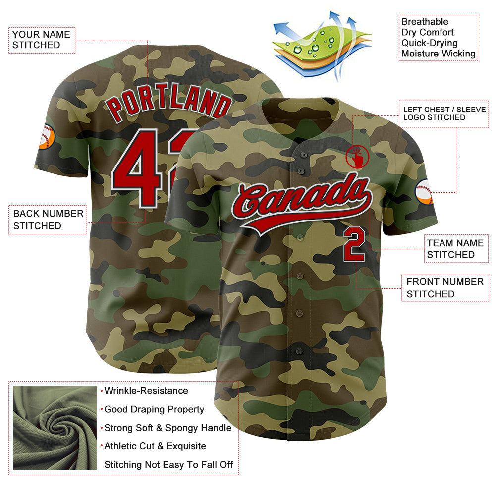 Custom Camo Red-Black Authentic Salute To Service Baseball Jersey - Sky-Custom
