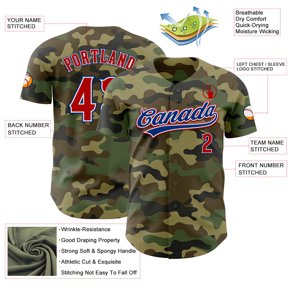 Custom Camo Red-Royal Authentic Salute To Service Baseball Jersey - Sky-Custom