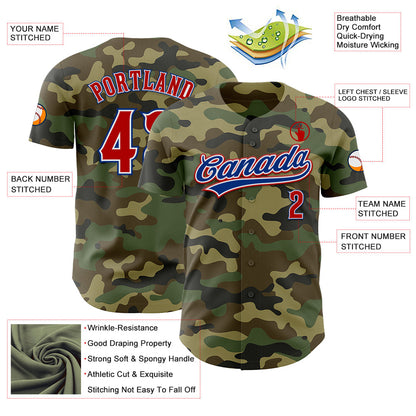 Custom Camo Red-Royal Authentic Salute To Service Baseball Jersey - Sky-Custom