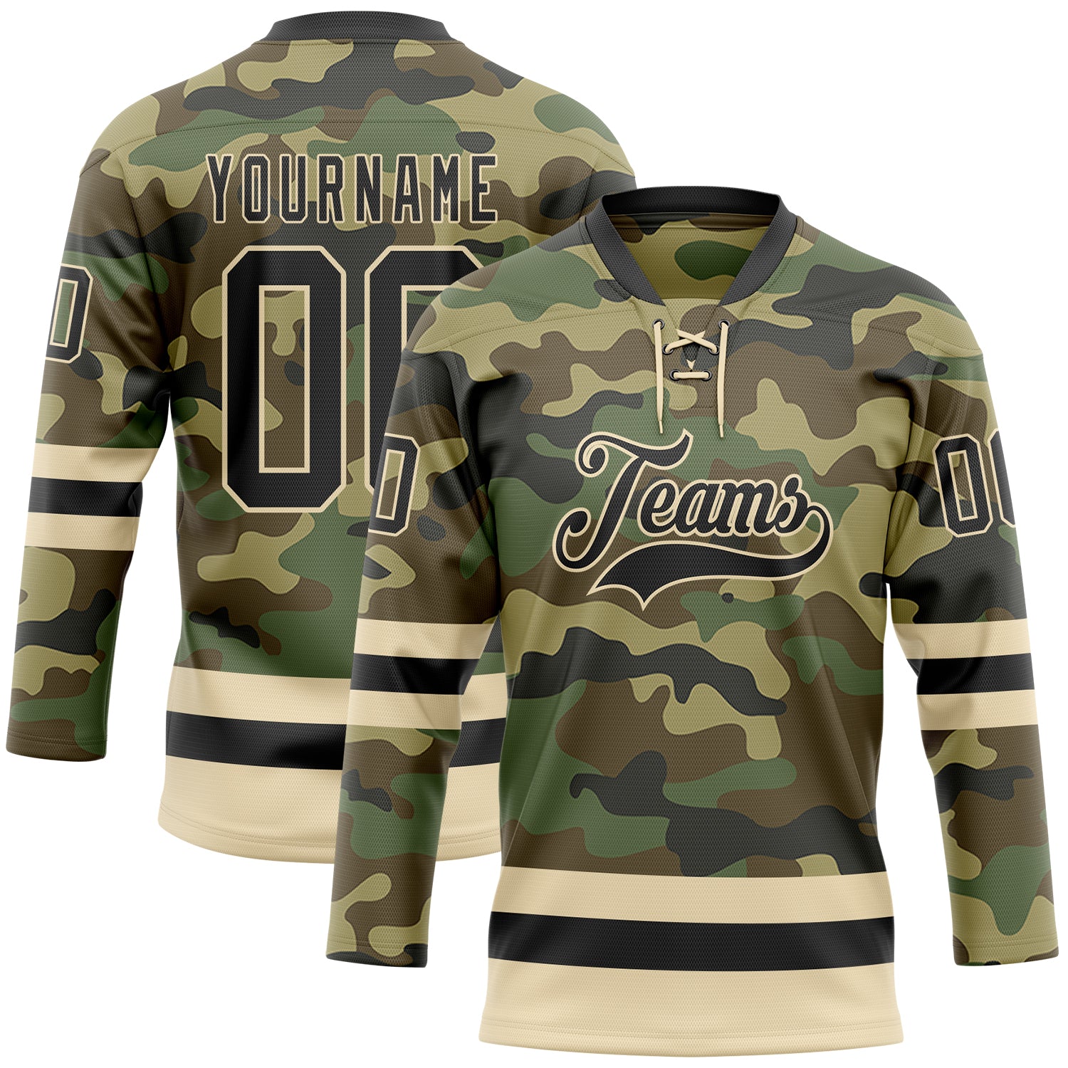 Custom Camo Black-Cream Salute To Service Hockey Lace Neck Jersey - Sky-Custom