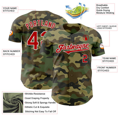 Custom Camo Red-White Authentic Salute To Service Baseball Jersey - Sky-Custom