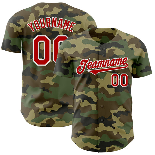 Custom Camo Red-White Authentic Salute To Service Baseball Jersey - Sky-Custom