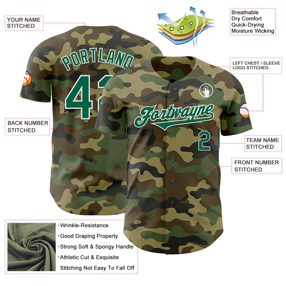 Custom Camo Kelly Green-White Authentic Salute To Service Baseball Jersey - Sky-Custom