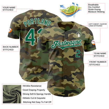 Custom Camo Kelly Green-White Authentic Salute To Service Baseball Jersey - Sky-Custom
