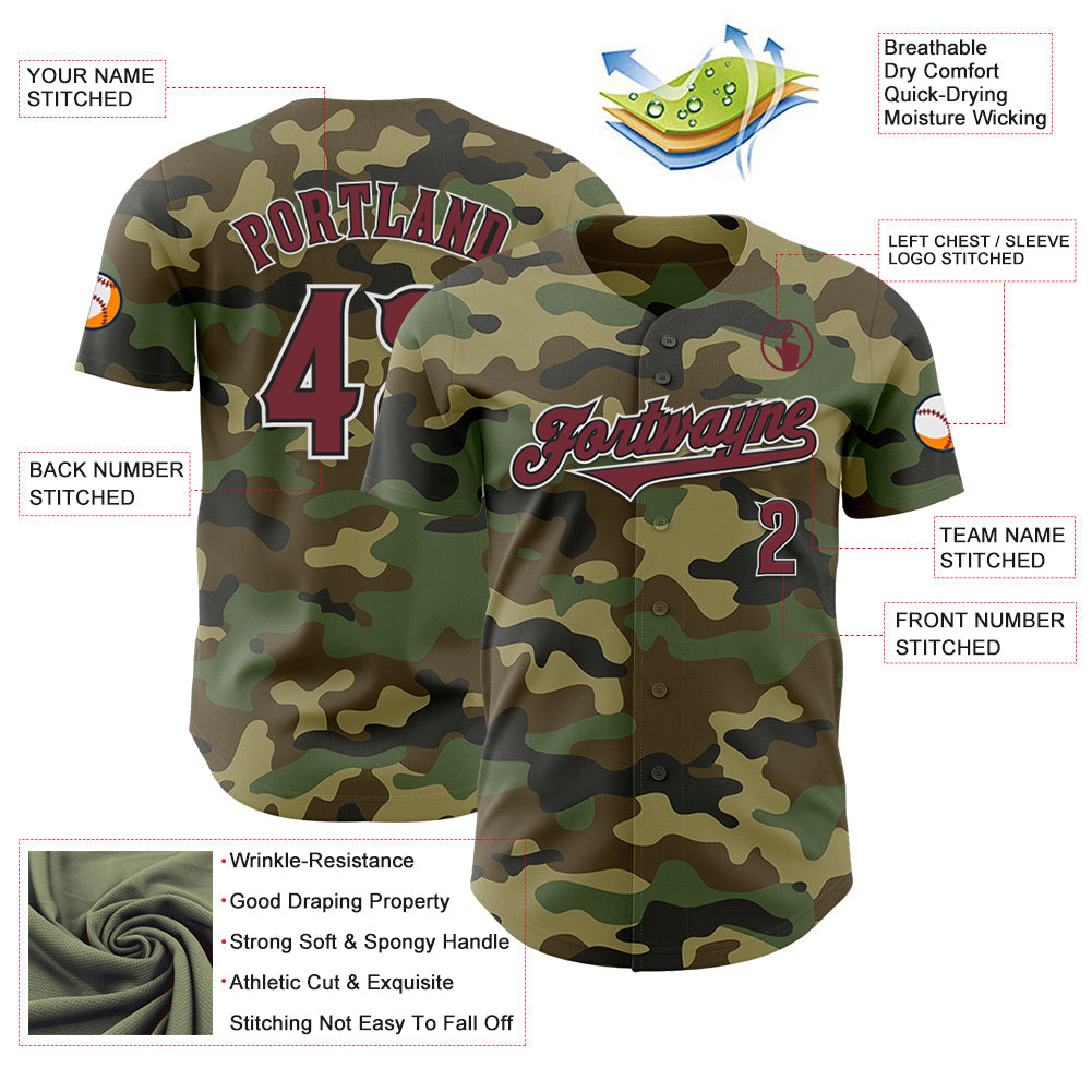 Custom Camo Burgundy-Black Authentic Salute To Service Baseball Jersey - Sky-Custom
