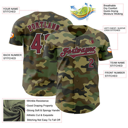 Custom Camo Burgundy-Black Authentic Salute To Service Baseball Jersey - Sky-Custom