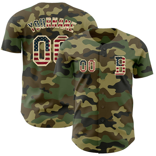 Custom Camo Vintage USA Flag-Cream Authentic Salute To Service Baseball Jersey - Sky-Custom
