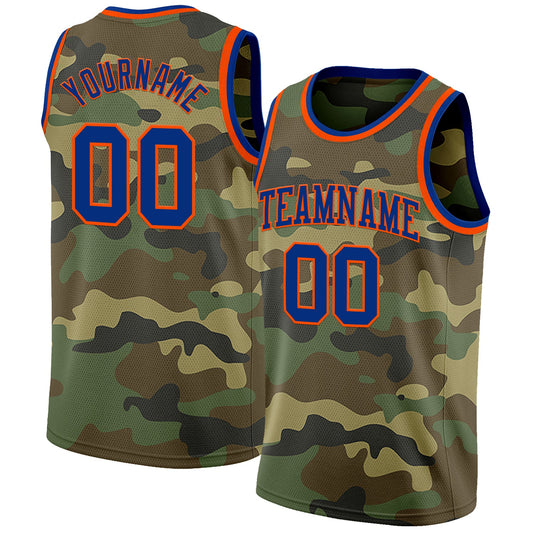 Custom Camo Royal-Orange Authentic Salute To Service Basketball Jersey - Sky-Custom