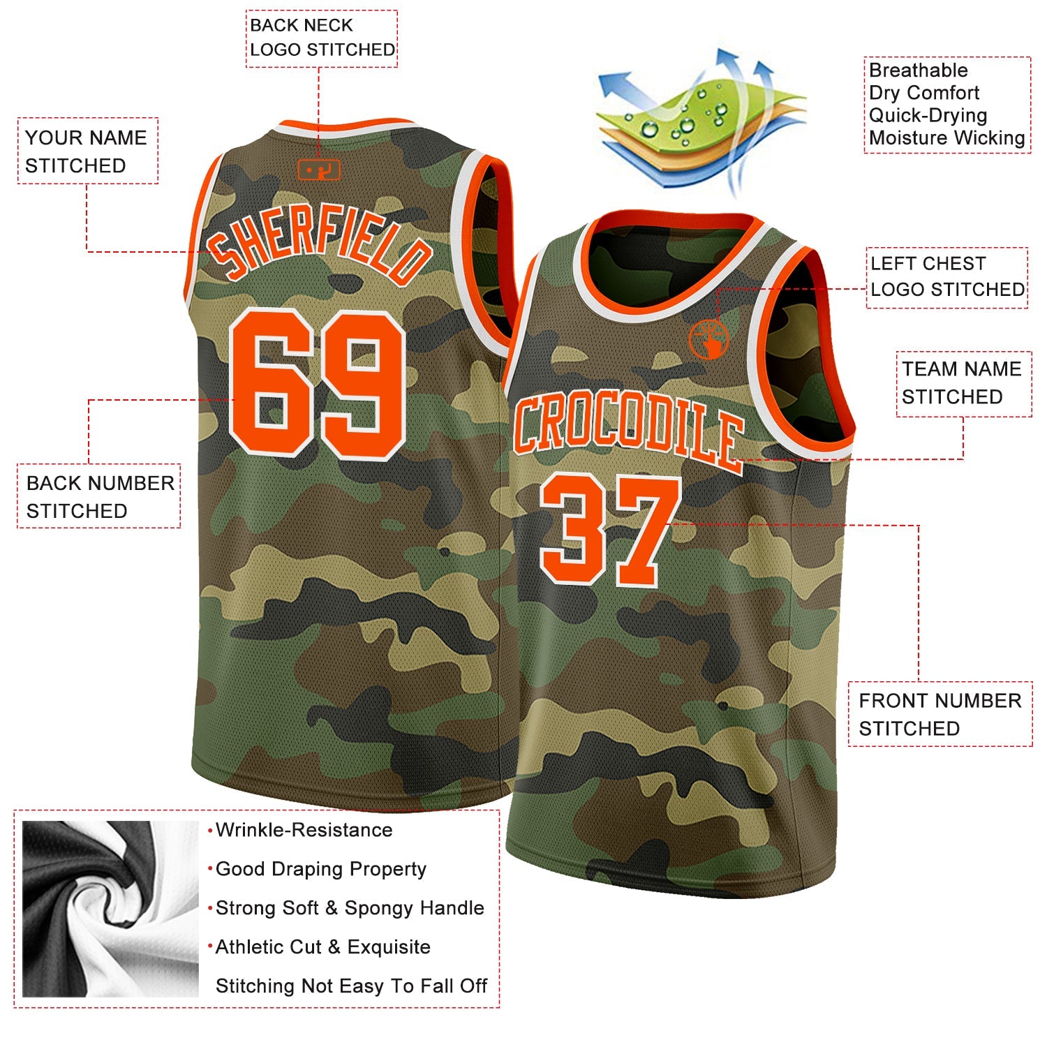 Custom Camo Orange-White Authentic Salute To Service Basketball Jersey - Sky-Custom