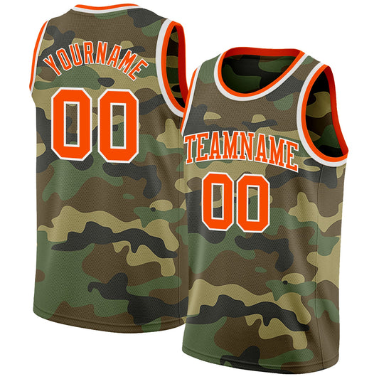 Custom Camo Orange-White Authentic Salute To Service Basketball Jersey - Sky-Custom