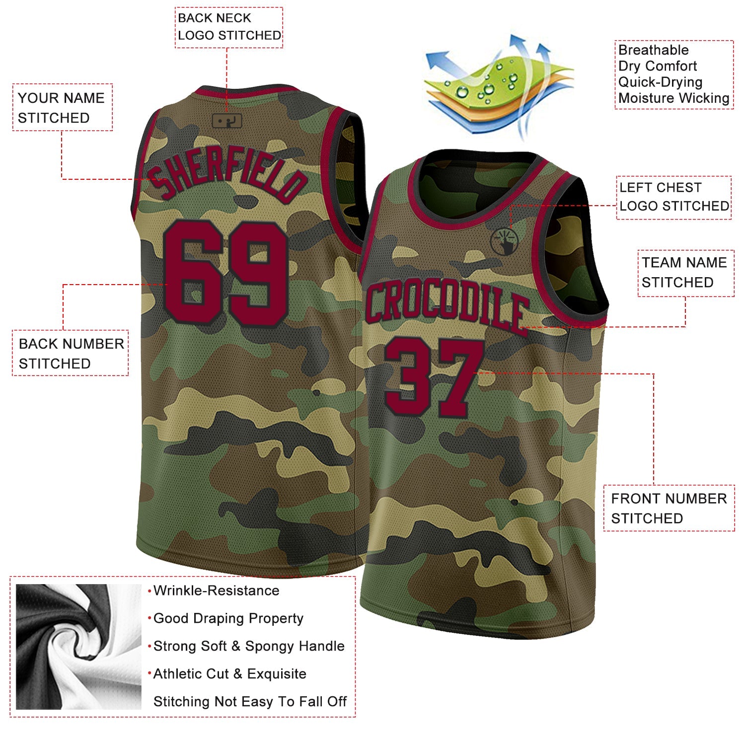 Custom Camo Maroon-Black Authentic Salute To Service Basketball Jersey - Sky-Custom