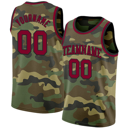 Custom Camo Maroon-Black Authentic Salute To Service Basketball Jersey - Sky-Custom