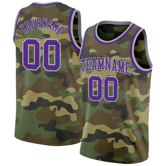 Custom Camo Purple-Gray Authentic Salute To Service Basketball Jersey - Sky-Custom