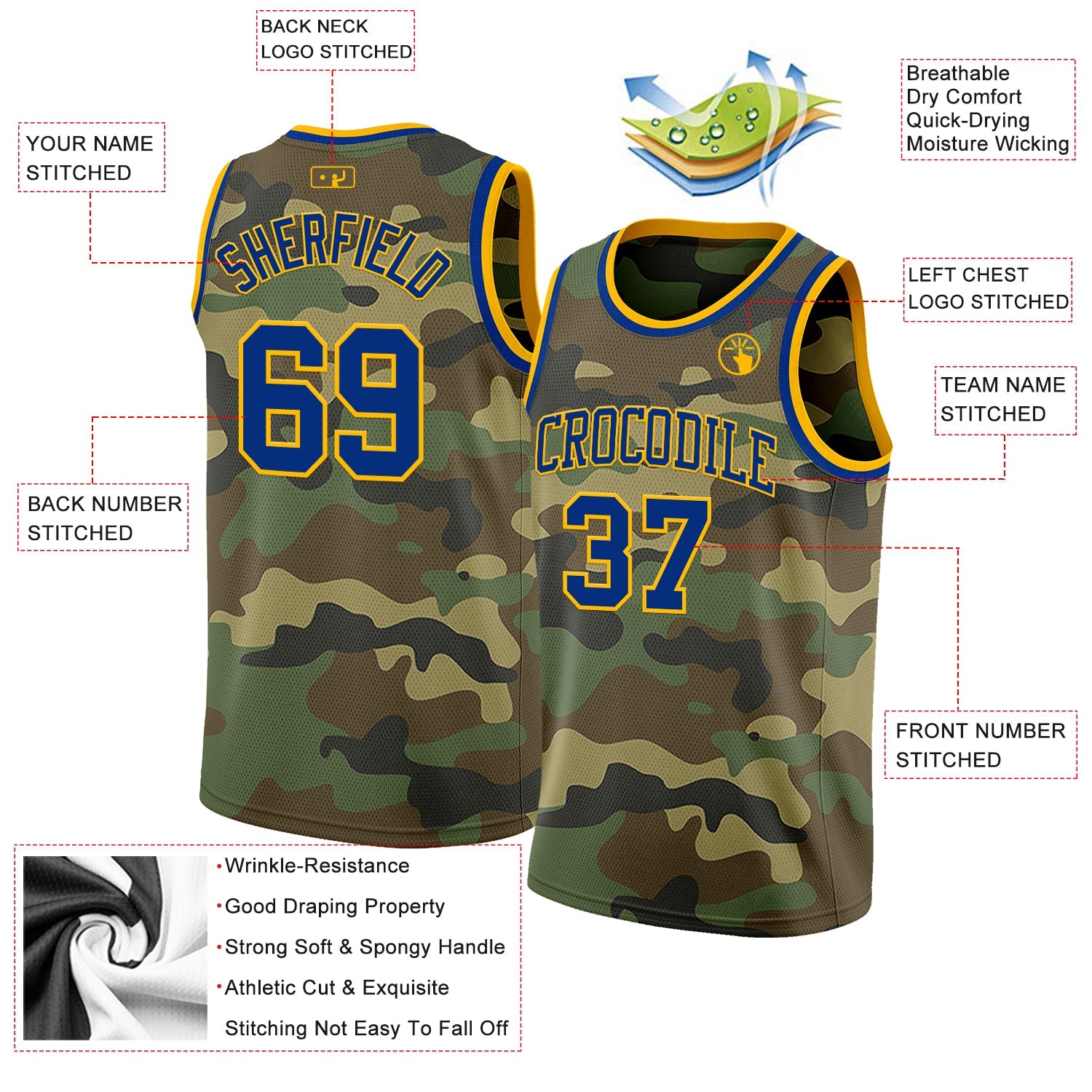 Custom Camo Royal-Gold Authentic Salute To Service Basketball Jersey - Sky-Custom