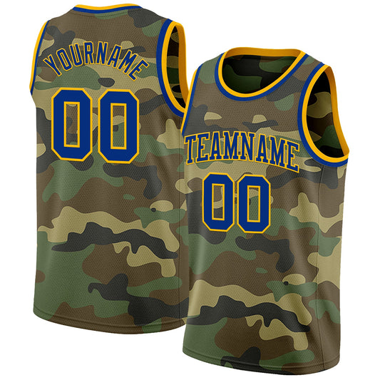 Custom Camo Royal-Gold Authentic Salute To Service Basketball Jersey - Sky-Custom