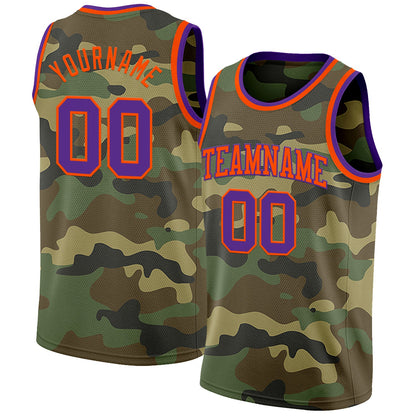 Custom Camo Purple-Orange Authentic Salute To Service Basketball Jersey - Sky-Custom