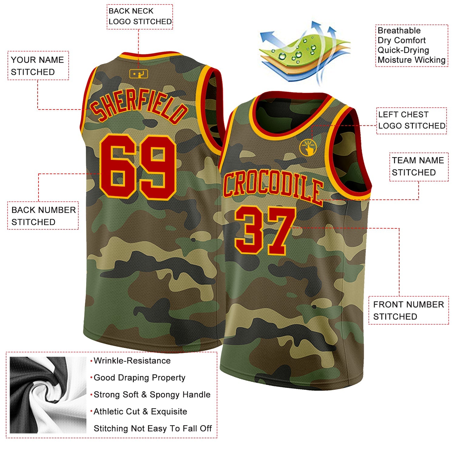 Custom Camo Red-Gold Authentic Salute To Service Basketball Jersey - Sky-Custom