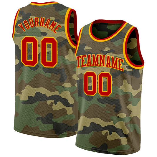 Custom Camo Red-Gold Authentic Salute To Service Basketball Jersey - Sky-Custom