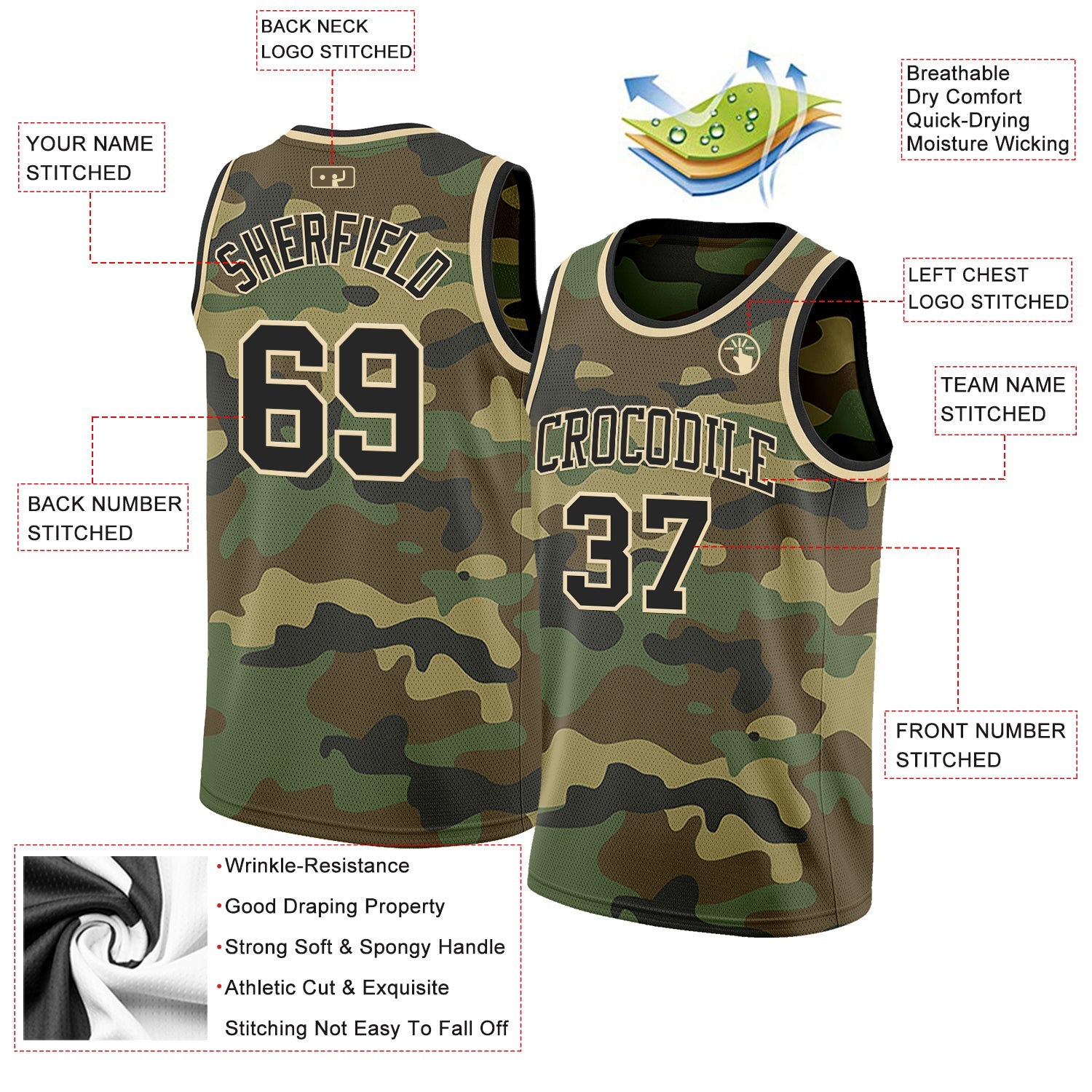 Custom Camo Black-Cream Authentic Salute To Service Basketball Jersey - Sky-Custom
