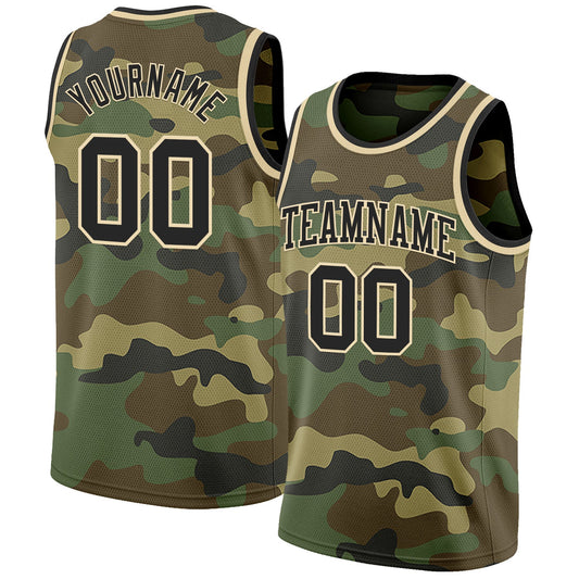 Custom Camo Black-Cream Authentic Salute To Service Basketball Jersey - Sky-Custom