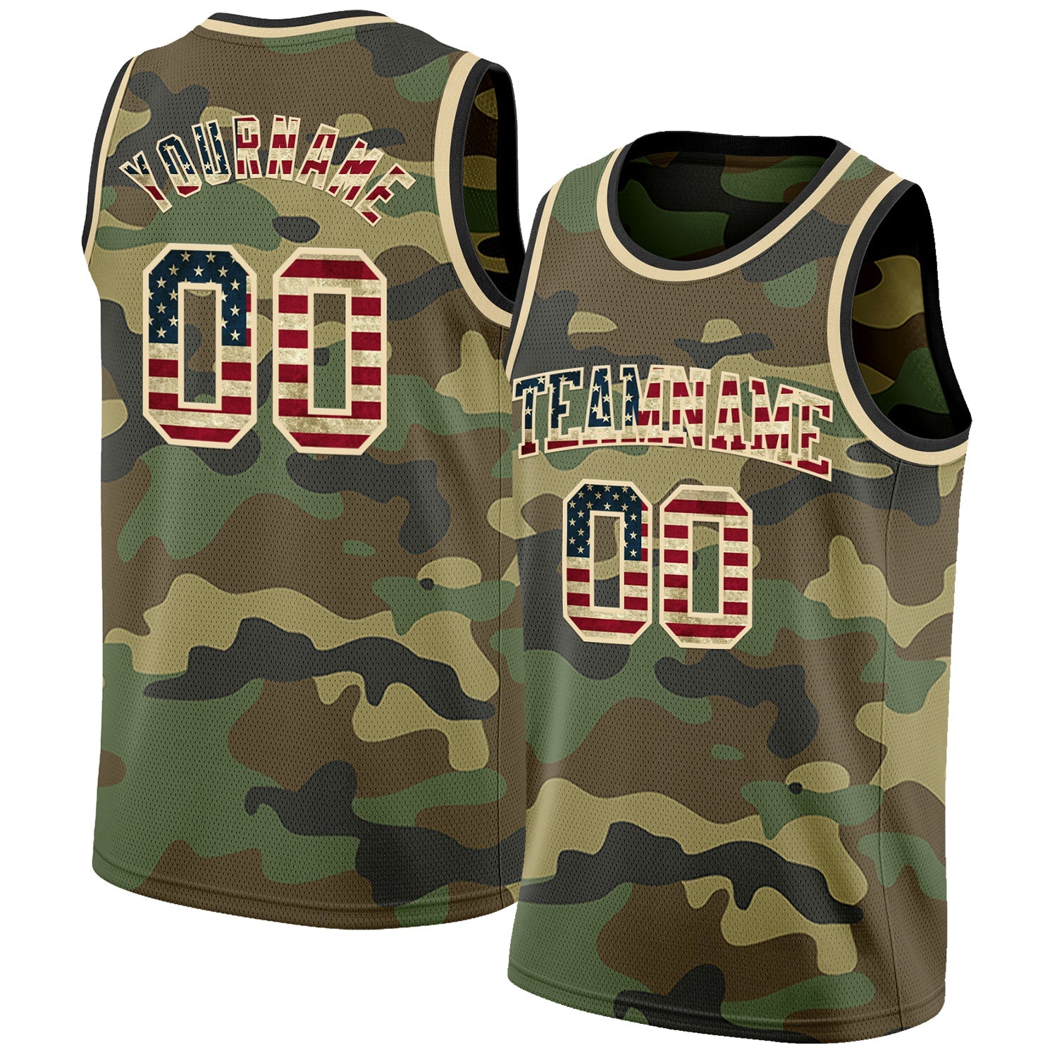 Custom Camo Vintage USA Flag Cream-Black Authentic Salute To Service Basketball Jersey - Sky-Custom