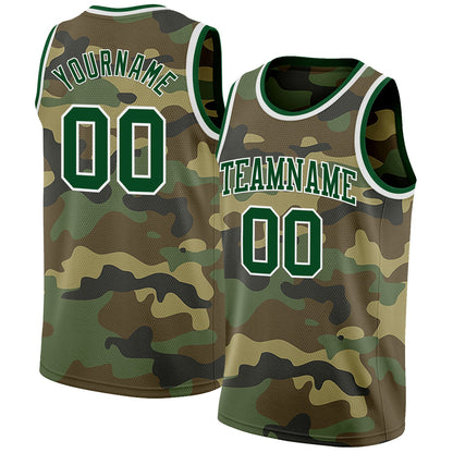Custom Camo Green-White Authentic Salute To Service Basketball Jersey - Sky-Custom