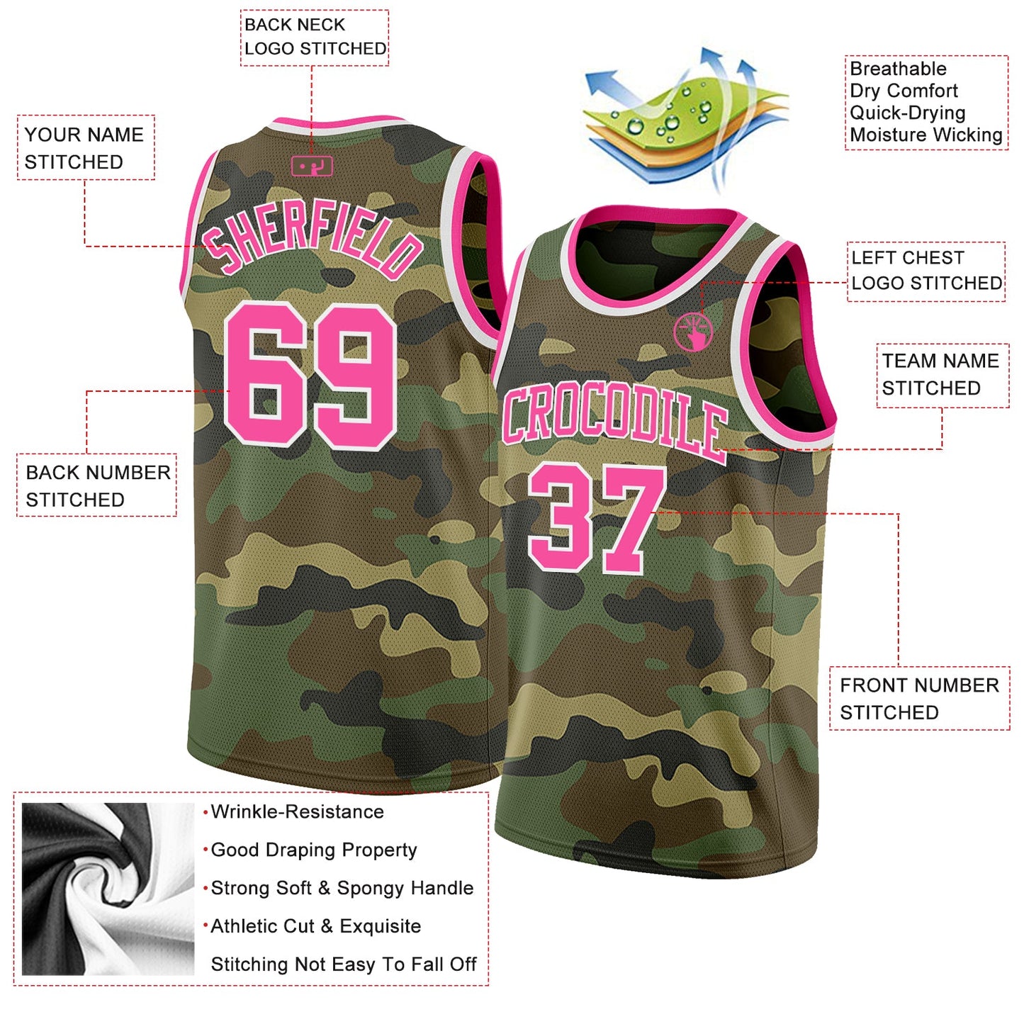 Custom Camo Pink-White Authentic Salute To Service Basketball Jersey - Sky-Custom