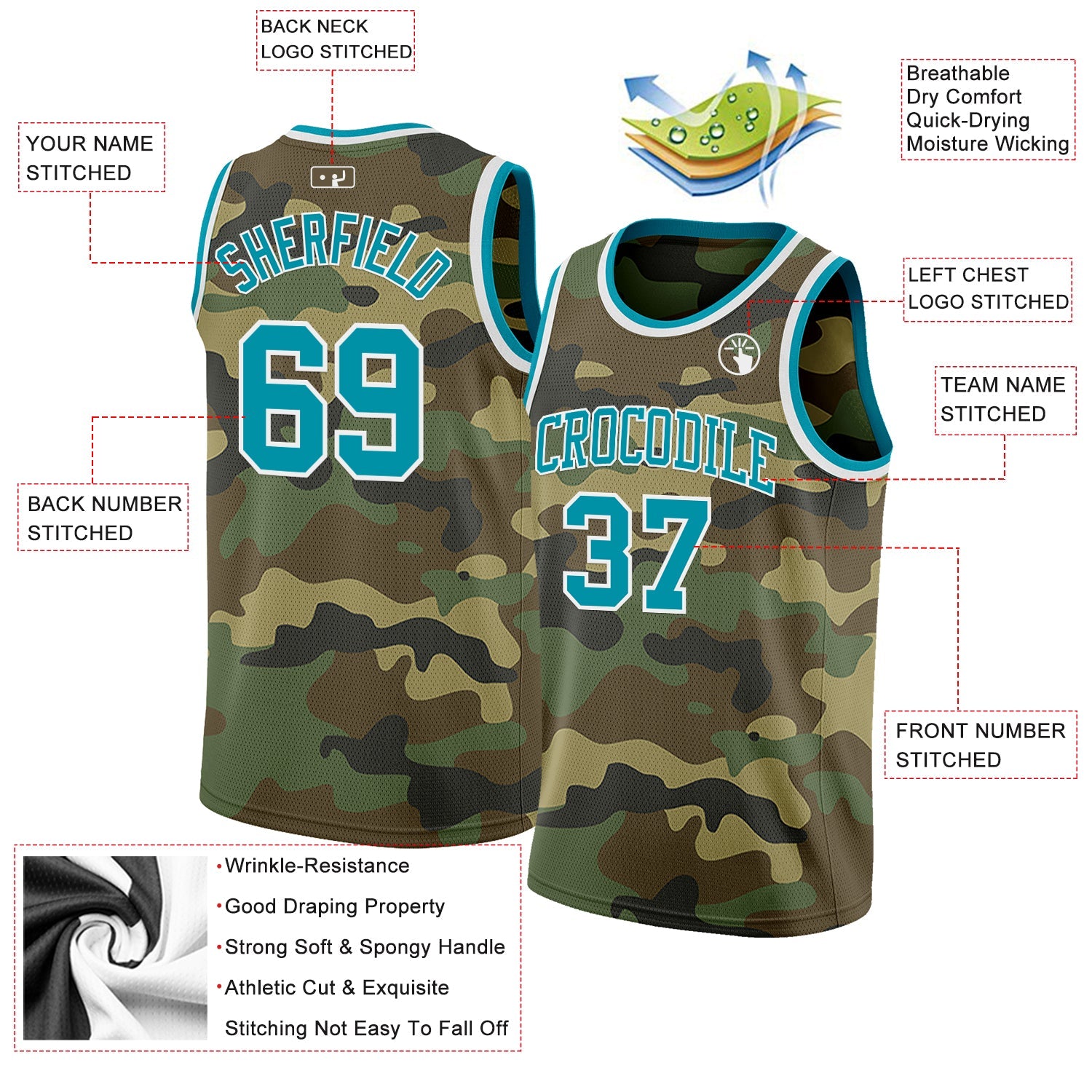 Custom Camo Teal-White Authentic Salute To Service Basketball Jersey - Sky-Custom