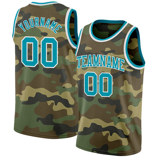 Custom Camo Teal-White Authentic Salute To Service Basketball Jersey - Sky-Custom