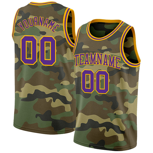 Custom Camo Purple-Gold Authentic Salute To Service Basketball Jersey - Sky-Custom