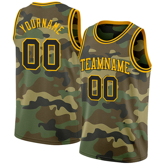 Custom Camo Black-Gold Authentic Salute To Service Basketball Jersey - Sky-Custom