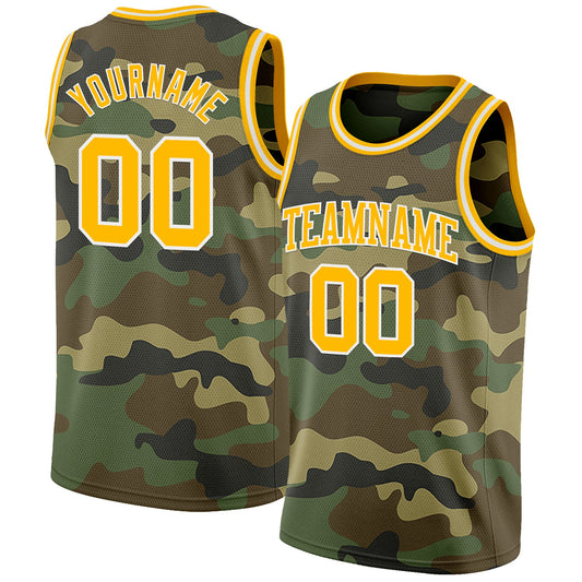 Custom Camo Gold-White Authentic Salute To Service Basketball Jersey - Sky-Custom