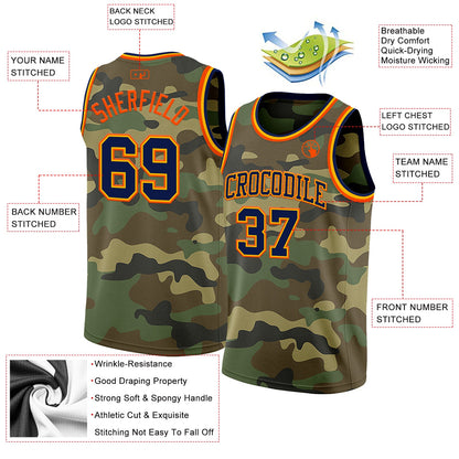Custom Camo Navy Gold-Orange Authentic Salute To Service Basketball Jersey - Sky-Custom