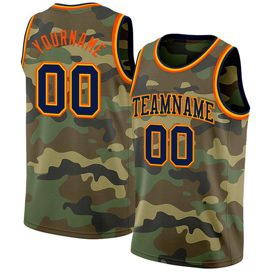 Custom Camo Navy Gold-Orange Authentic Salute To Service Basketball Jersey - Sky-Custom