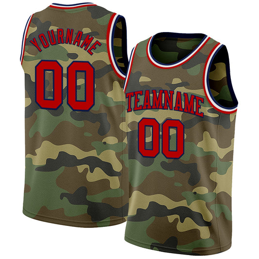 Custom Camo Red Navy-White Authentic Salute To Service Basketball Jersey - Sky-Custom