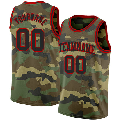 Custom Camo Black-Red Authentic Salute To Service Basketball Jersey - Sky-Custom