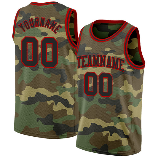 Custom Camo Black-Red Authentic Salute To Service Basketball Jersey - Sky-Custom