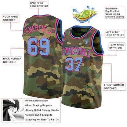 Custom Camo Light Blue Black-Pink Authentic Salute To Service Basketball Jersey - Sky-Custom