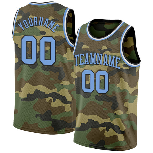 Custom Camo Light Blue Black-White Authentic Salute To Service Basketball Jersey - Sky-Custom