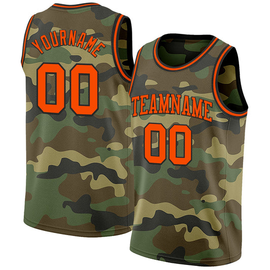 Custom Camo Orange-Black Authentic Salute To Service Basketball Jersey - Sky-Custom