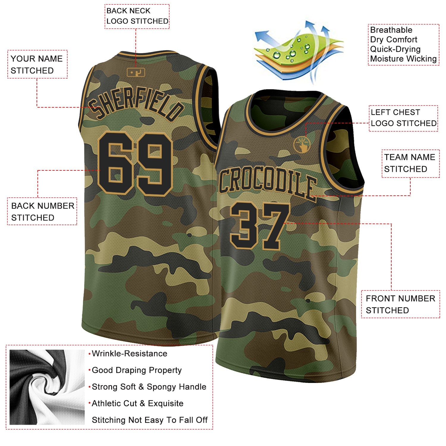 Custom Camo Black-Old Gold Authentic Salute To Service Basketball Jersey - Sky-Custom