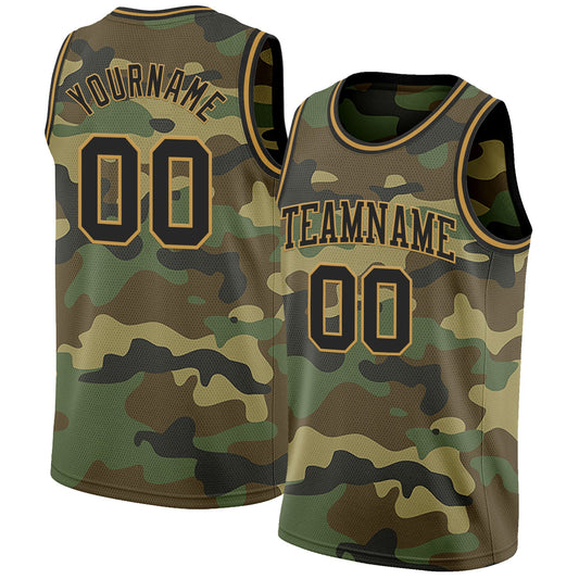 Custom Camo Black-Old Gold Authentic Salute To Service Basketball Jersey - Sky-Custom