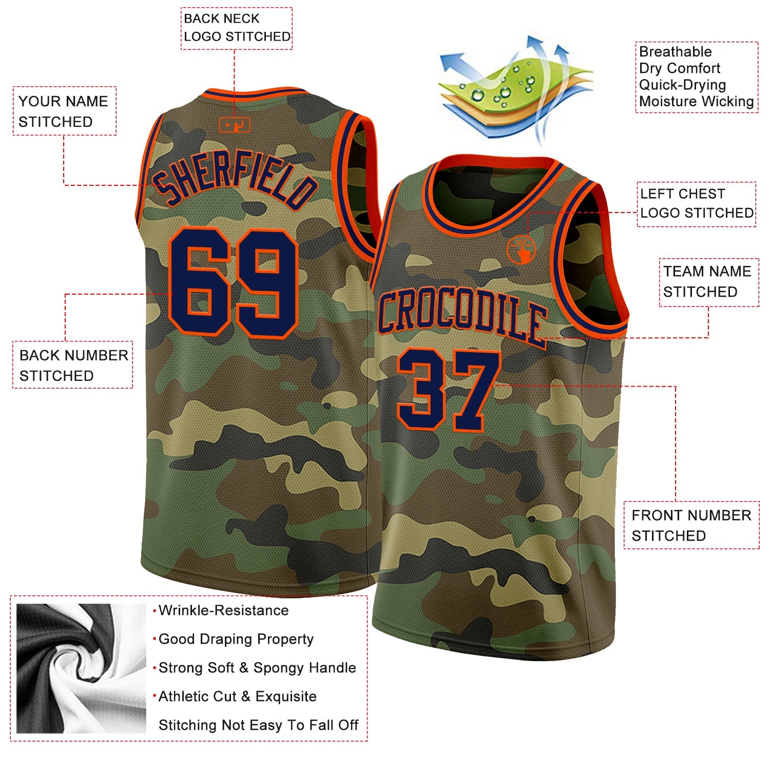 Custom Camo Navy-Orange Authentic Salute To Service Basketball Jersey - Sky-Custom