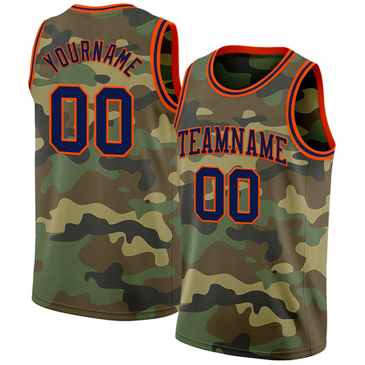 Custom Camo Navy-Orange Authentic Salute To Service Basketball Jersey - Sky-Custom