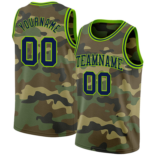 Custom Camo Navy-Neon Green Authentic Salute To Service Basketball Jersey - Sky-Custom