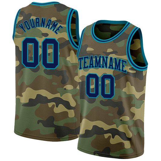 Custom Camo Navy-Teal Authentic Salute To Service Basketball Jersey - Sky-Custom
